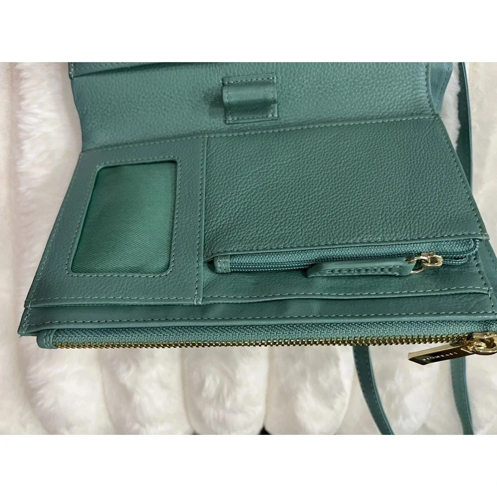 Levinger Crossbody Wallet Bag Womens OS‎ Teal Blue Excellent Pebbled Leather